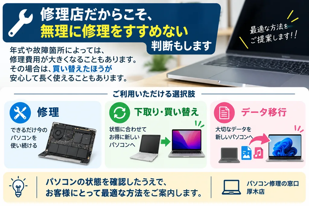 修理店だからこそ無理に修理をすすめない判断もします
