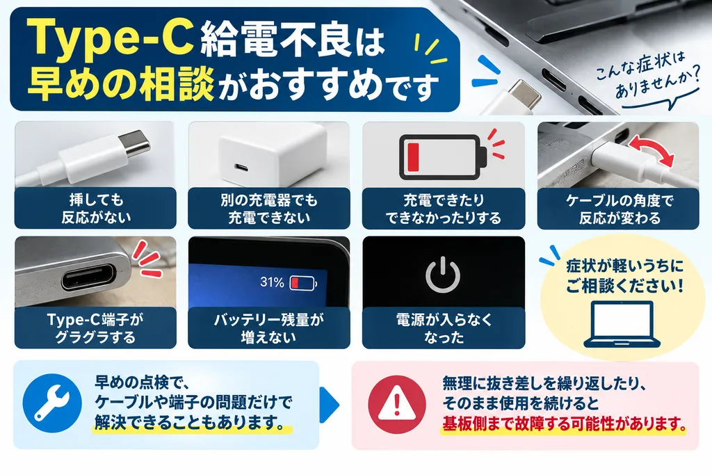 Type-C給電不良は早めのご相談がおすすめです