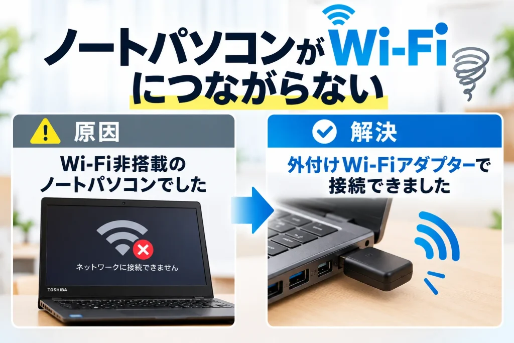 原因は故障ではなく「Wi-Fi非搭載」のノートパソコンでした